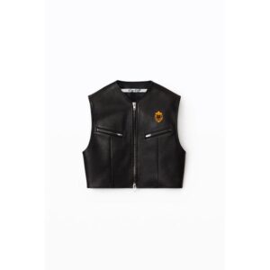 stylish zip up chest leather jacket